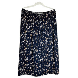 NWT J. Jill Size LP Floral Navy Blue Petite Midi Stretch Skirt